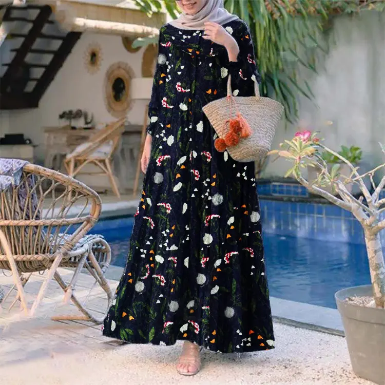 HS0620 Rayon Summer Long Dress Muslim Flower Dress