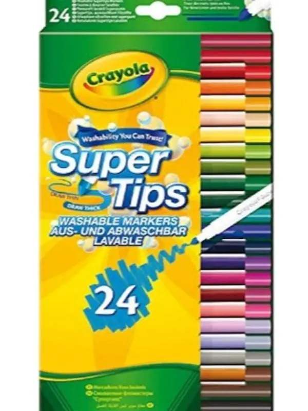 SuperTips Washable Markers - Assorted Colours (Pack of 24) | Premium Felt Tip Pens That Can Easily Wash Off Skin & Clothing | Ideal for Kids Aged 3+