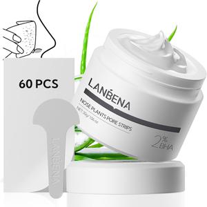 LANBENA Blackhead Mask (30g), 60 Pieces Nose Pore Strips, Note: Cream Goes Dry out/Gunk below 25 Degrees, Place Bottle in Boiling Water to Soften