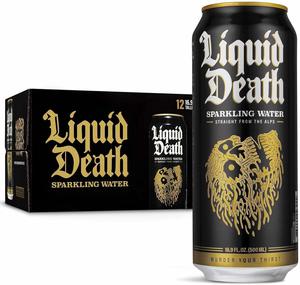 Liquid Death Sparkling Mountain Water 500ml - Pack of 12 Cans Murder your thirst with Sparkling Water from the Alps  Drink