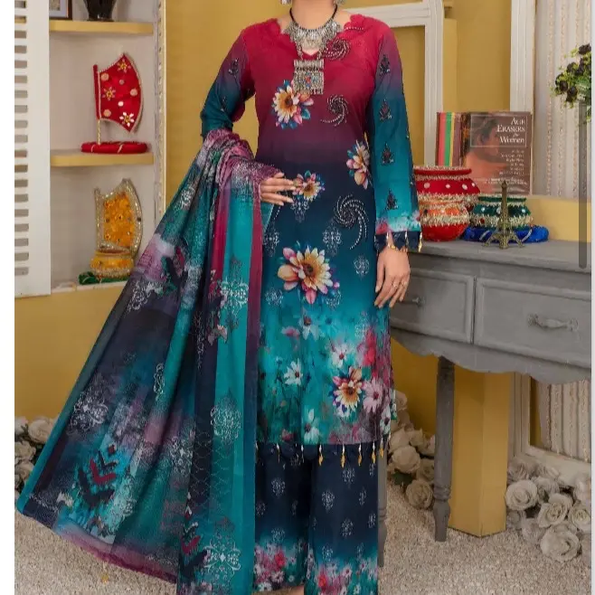 Lawn fully printed with palazzo h Cotton