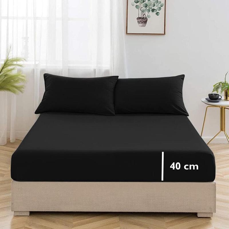 Extra Deep Fitted Bed Sheets 16"/40cm Deep Pockets With Elasticated Corners | Bedding & Linen Easy Iron All Seasons 52% Polyester 48% Cotton Polycotton | Single Double King Super King Sizes | Ultra Soft Brushed Microfiber Shrinkage and Fade Resistant | 1