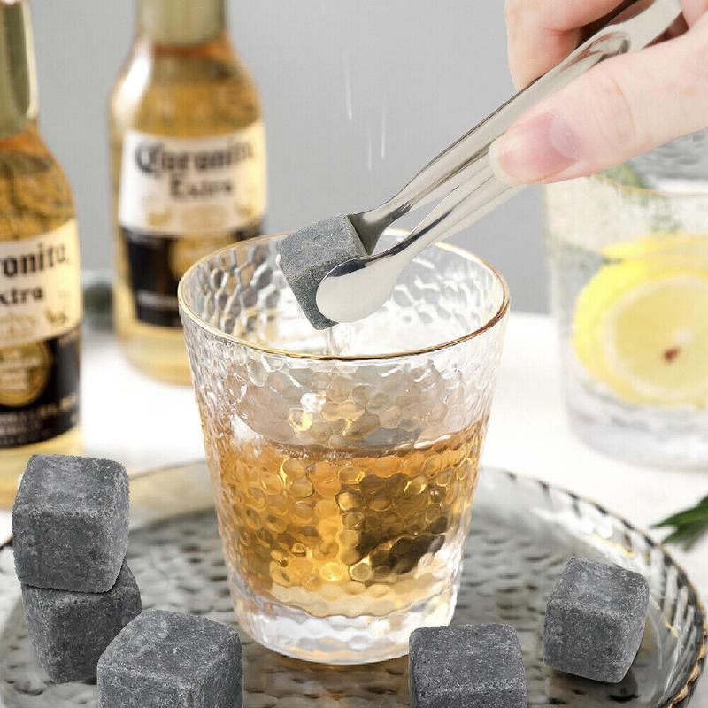 Whiskey Stones Gift Set 9 Piece Luxury Wooden Box Chilling Rocks Ice Cubes Serve Drink Reusable Utensils 1
