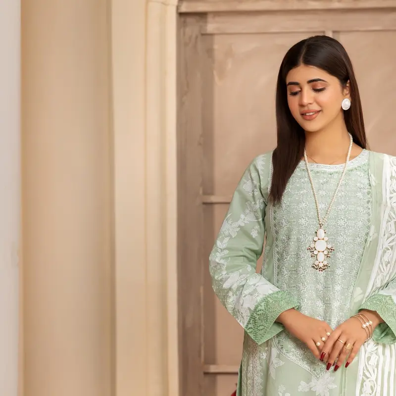 3 Pc Ready To Wear Cambric Cotton Embroidered Suit 2