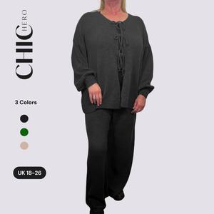 ChicHero Tie Front True Knit Long Sleeve Top & Trousers Co-ord Set