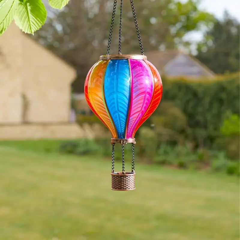 Rainbow OR Fiesta Flaming Balloon Smart Solar Hanging Lantern LED Flickering Flame 3