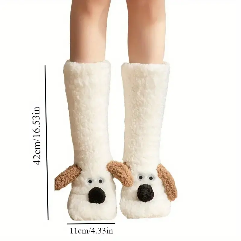 Cozy Cartoon Dog Winter Socks - Plush, Warm & Soft for Home Use, Non-Slip Floor Slipper Socks with Cute Animal Designs, for Winter, Autumn 4