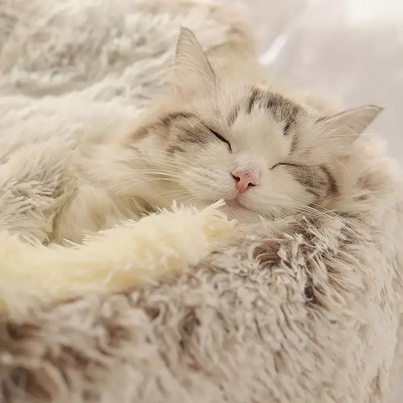 Pet Dog Cat Bed Round Plush Kitten Warm Sleeping Nest Bed Cat Igloo Cave House 3