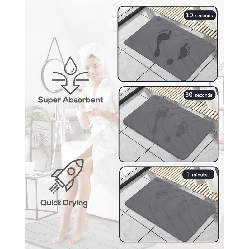 Stone Bath Mat Diatomaceous Earth Bathroom Shower Wudu Floor Mat Non-Slip Super Absorbent Quick Dry Floor Kitchen Anti Mould Antibacterial Natural Easy to Clean 60x39cm 4