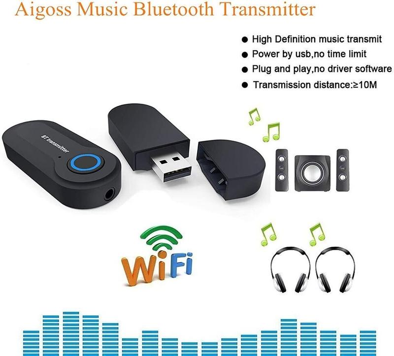 Bluetooth Transmitter Aigoss, Wireless Portable USB Transmitter, Bluetooth 4.2 f Accessories Metal Stereo Cd Compact Device Phone Speakers 3