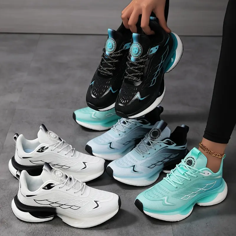 Women's Plus Size 6-12 Athletic Sneakers - Lightweight, Breathable Mesh Running Shoes with Shock Absorption, Non-Slip Sole, Lace-Up Closure in Black/Teal, White/Blue, Light Blue/Dark Teal - Casual Low-Top Design for All Seasons
