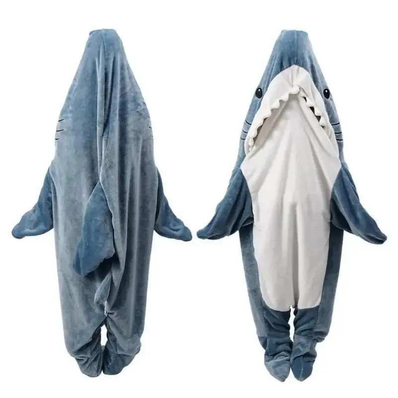 [2025]Shark Blanket Adult Cartoon Sleeping Bag Pajama Hooded Warm Flannel Funny Homewear Shark Onesie Sleeping Bag Winter Warm Blanket Loungewear Nightwear 1