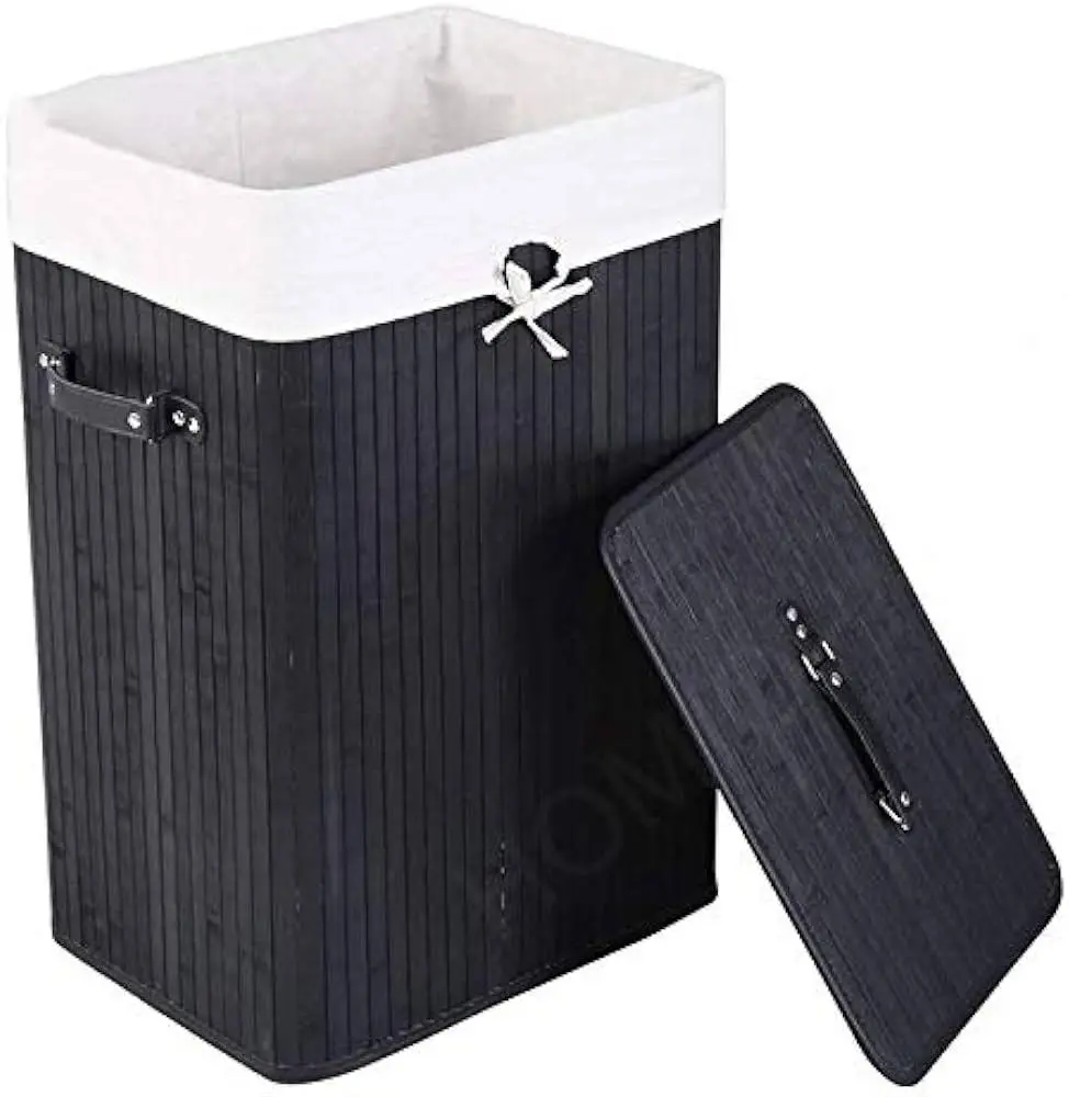 Bamboo Laundry Basket 72L Collapsible – 1 Compartment Hamper with Bamboo Lid Organiser Pack Waterproof Decor