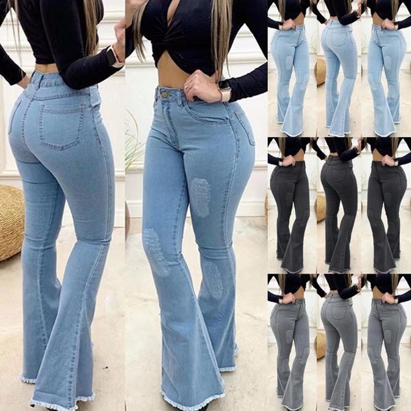 Product Introduction of Women High Waist Denim Jeans Solid Slim Flare Pants Ladies Skinny Full Length Jean S-3XL 13