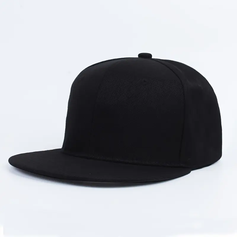 Adjustable Snapback Baseball Cap - Flat Brim, Sun Protection, Street Style Hip Hop Hat for Men and Women, Black, Outdoor Sports Cap | Trendy Snapback Cap | Solid Color Hat