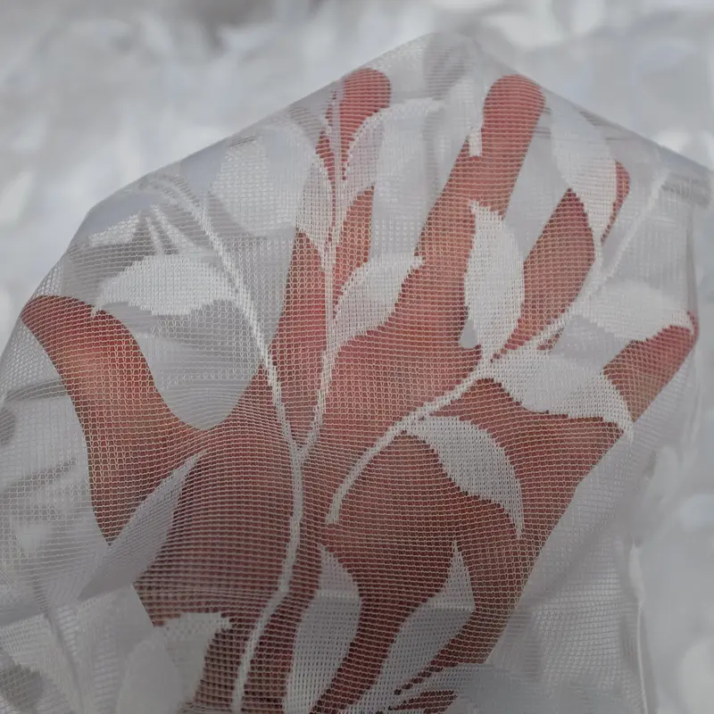 Lisa Leaf White Net Curtains With Straight Base 1