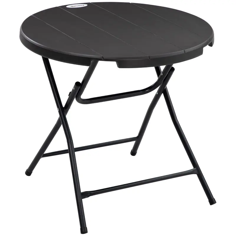 Outsunny Foldable Round Garden Table for 4, Outdoor Dining Table with HDPE Tabletop and Steel Frame, 80 x 80 x 73 cm, Dark Grey 0