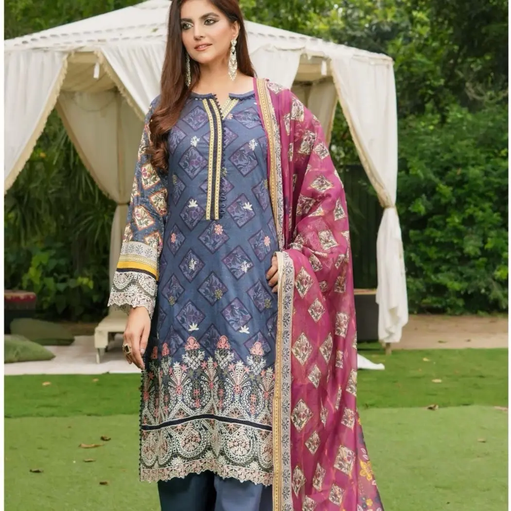 MLinen2 D5 022 Pakistani Ladies Readymade Linen Suit with Dupatta - Women's Overalls - Womenswear Traditional Dress