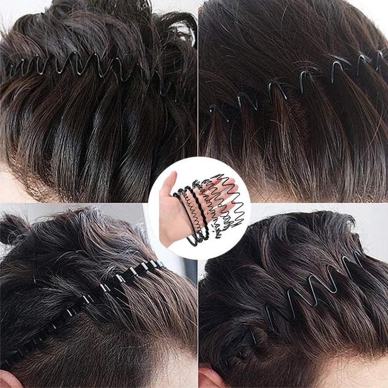 Elastic Wavy Spring Wave Hair Hoop, Multi-Style Black Non-slip Metal,Unisex Sport Fashion Hair Band Accessories for Women and Men(6 Pieces) 6