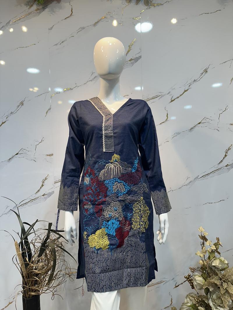 Product Introduction of Menaal’s Women’s Denium winter Embroidered kurta 2