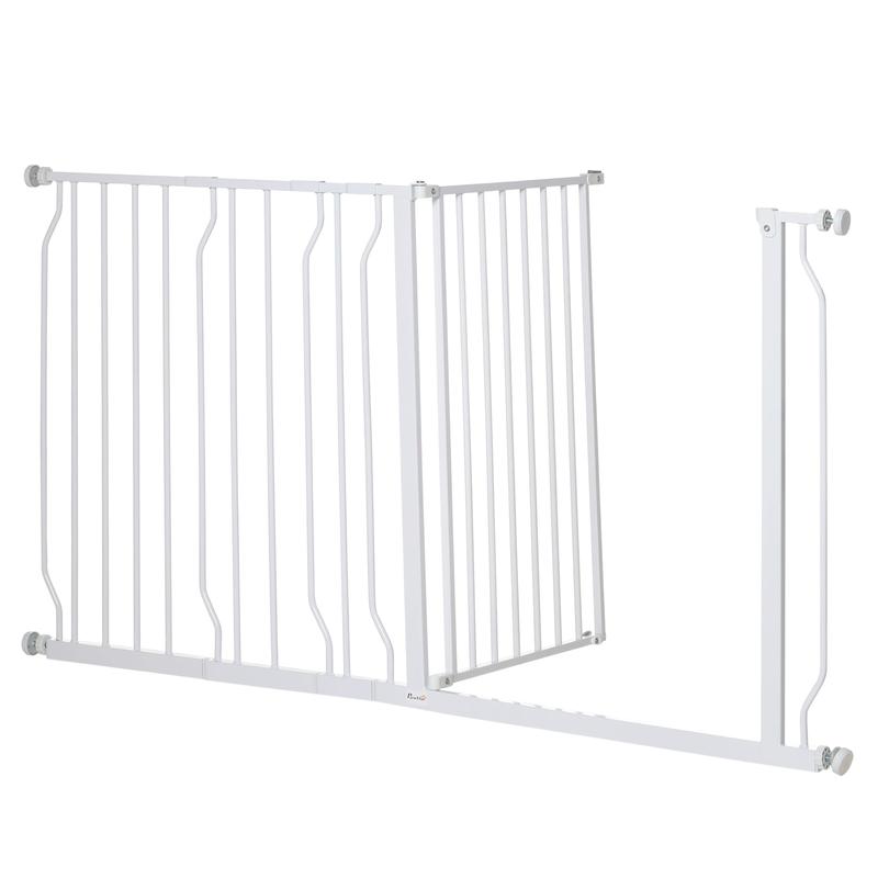 PawHut Extra Wide Dog Safety Gate, with Door Pressure, for Doorways, Hallways, Staircases - White 6