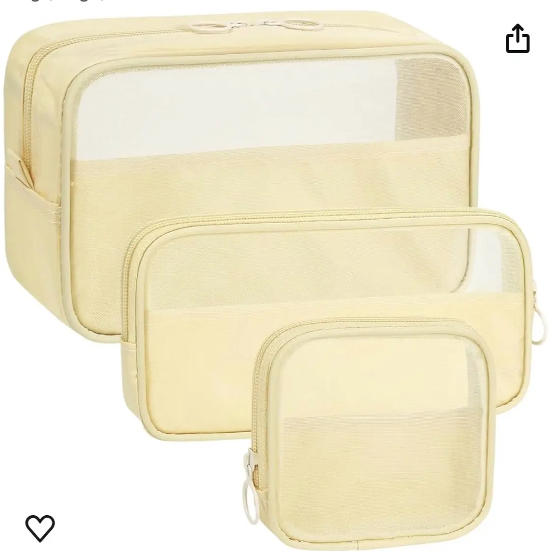GINOYA Mesh Toiletry Bag, Makeup Bag, 3 Pack Cosmetic Bag Set with Zipper Nylon Toiletry Pouch for Purse Diaper Bag (Beige