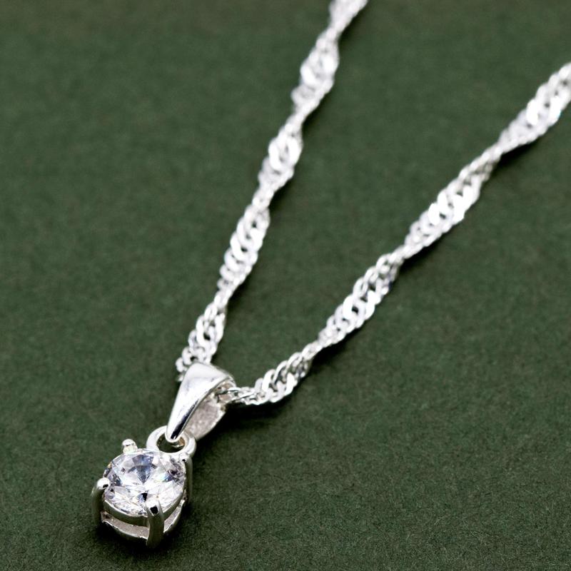 Genuine 925 Sterling Silver Cubic Zirconia Round Pendant Necklace Singapore Chain 14"-24" 1