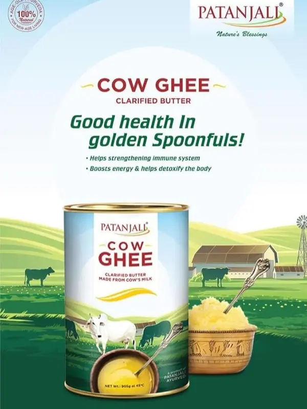 Patanjali Cow Ghee - 1kg | Pure and Traditional Indian Clarified Butter | Ayurvedic Goodness for Your Kitchen 0