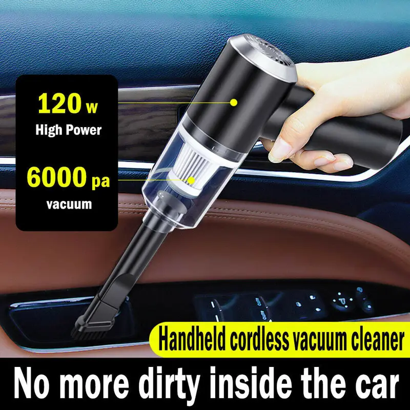 Rechargeable Wireless 120W, 6000pa Vacuum Cleaner Car & Air Duster, Handheld Vaccum Mini Power Suction USB Portable Wet & Dry Car Vacuum Cleaner with LED Light & Multi Nozzles for Car, Home, Pet 1