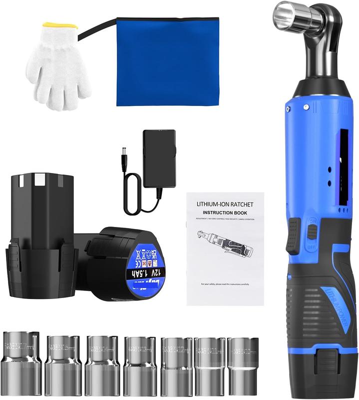Cordless Ratchet Wrench 3/8" Head with 2Pcs 1500mAh Rechargeable Batteries, 40Nm Torque 230RPM Powerful Lightweight Electric Ratchet Wrench Set with 7 Sockets and Storage Bag 2