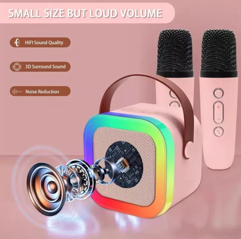 Mini Karaoke Machine Kids with 2 Microphone Portable Bluetooth Speaker with LED, Birthday Gift, Christmas Gift, Children Gift Audio Wireless Adjustable Button karaoke  machine mini karaoke Connection Ktv 8