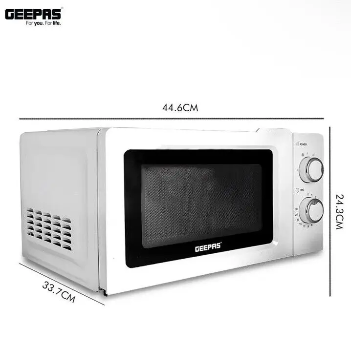 Geepas Microwave 20L Solo Freestanding 5 Power Levels & Defrost Powerful White NEW 8