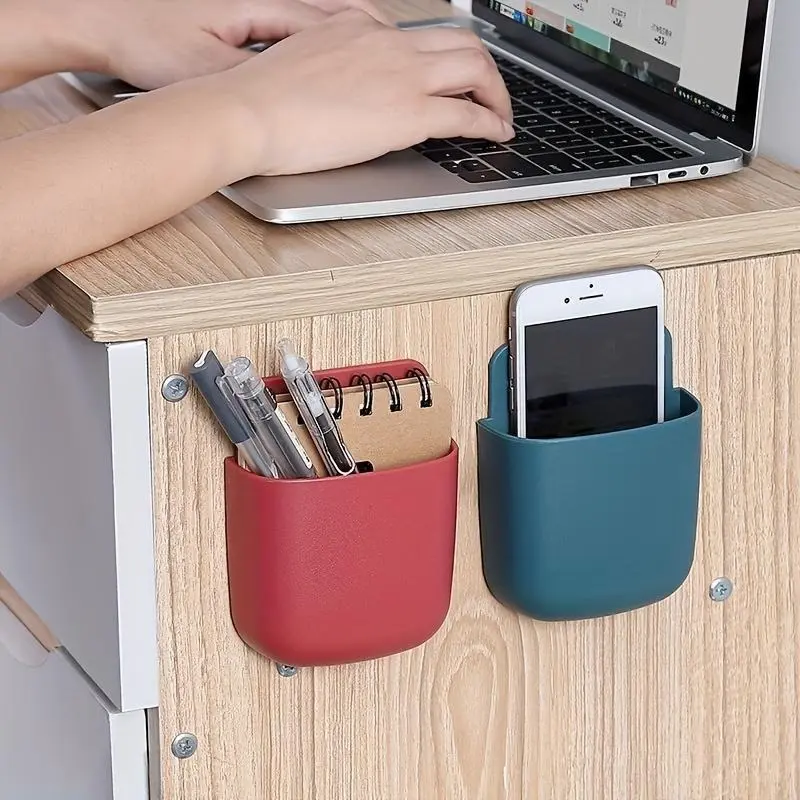 (Gifts) 1 Wall Mounted Storage Box, Plastic Adhesive Storage Box, Remote Control Storage Organiser, Mobile Phone Charging Rack, Multi-Purpose Storage Box for Air Conditioner TV Controller Smartphone Cellphone 1