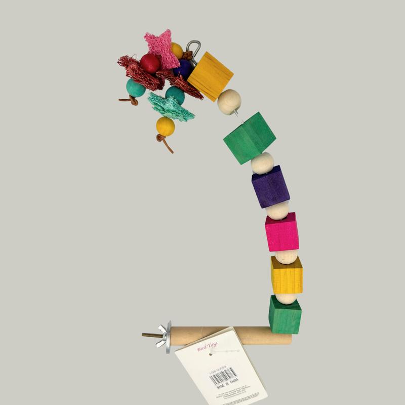 999  Block & Bead Perch Wood Large Parrot Birds Toys Budgie Cockatiel Chew Hanging Swing 4