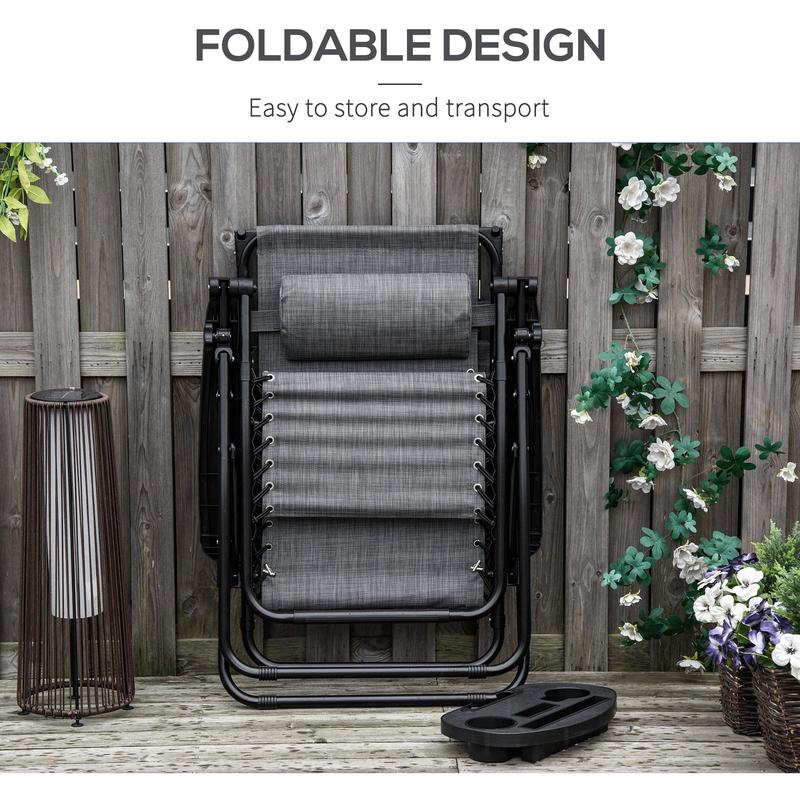 Outsunny Zero Gravity Garden Deck Folding Chair Patio Sun Lounger Reclining Seat with Cup Holder & Canopy Shade - Grey 5