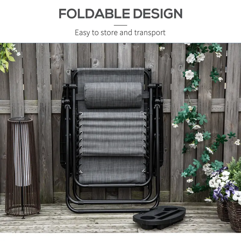 Outsunny Zero Gravity Garden Deck Folding Chair Patio Sun Lounger Reclining Seat with Cup Holder & Canopy Shade - Grey 5
