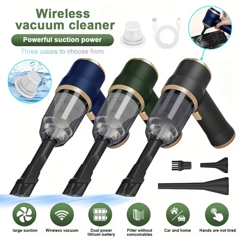 Portable Cordless Handheld Vacuum Cleaner, Cyclone Wireless Vacuum Cleaner, Rechargeable Strong Suction Vacuum Cleaner, Suitable For Cars/offices/homes/cleaning Computer Hosts, Keyboards, Pet Hair, Window Crevices, Equipped Usb 1