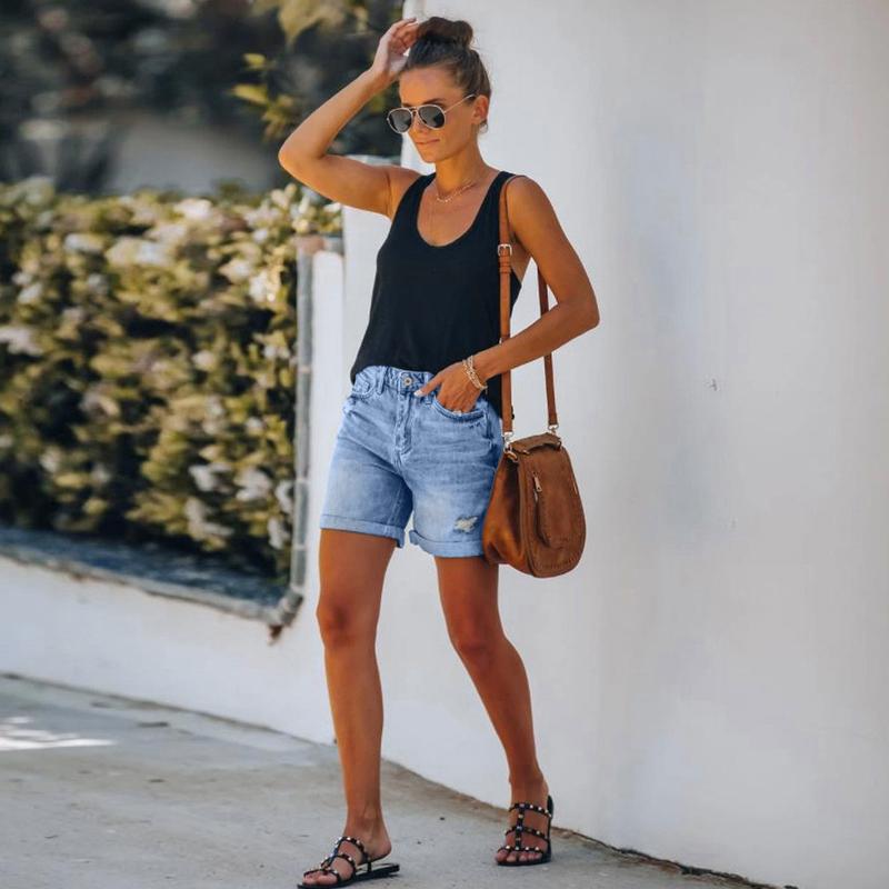 Product Introduction of 2024 Summer Denim Shorts Women Clothing Casual Loose Elastic High Waist Wide Leg Straight Plus Size Short Jeans Streetwear 196