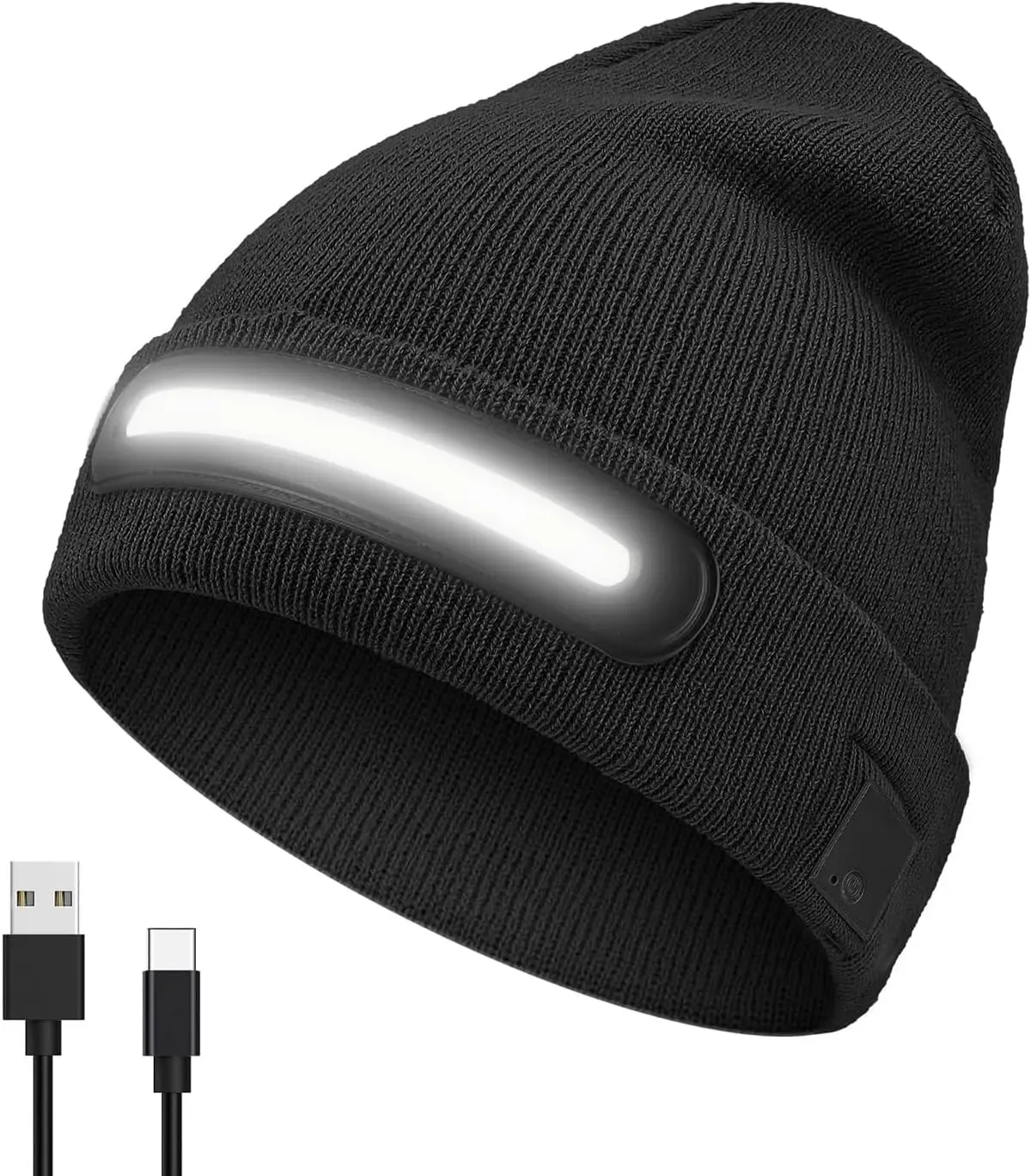 Stylish Walking Hat for Men and Women - Fashion Accessory - Rechargeable LED Headlamp Cap with Lights, Unisex Beanie Hat with Light, Winter Hat with Light Built in, USB Rechargeable Warm Knitted Cap for Walking, Running, Camping, Hiking - Black beanies be