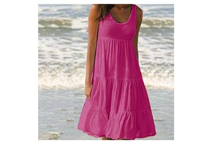 Product Introduction of Women Causual  Sleeveless Ruffles Mini Dress Boho Solid Beach Sundress Oversized Loose Dress  Summer Casual Womenswear Basic Minimalist 5