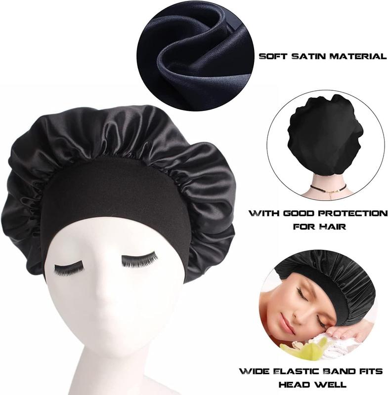 Silk Hair Wrap for Sleeping, Hair Bonnet, 1pcs Night Sleep Cap for Women Girls, Hair Care Head Cover Elastic Hat for Black Curly Hair. Accessory Shower 4