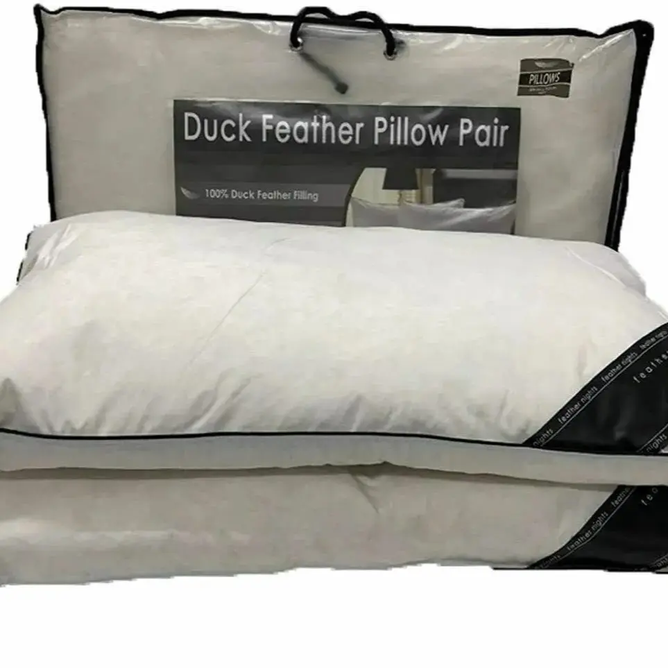 2 x 100% Luxury Duck Feather Pillows Hotel Quality Firm Support Extra Filling Anti Bacterial White Soft Back Support