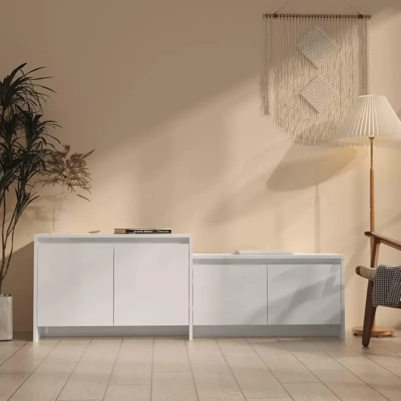 TV Cabinet High Gloss White 146.5x35x50 cm Engineered Wood 0