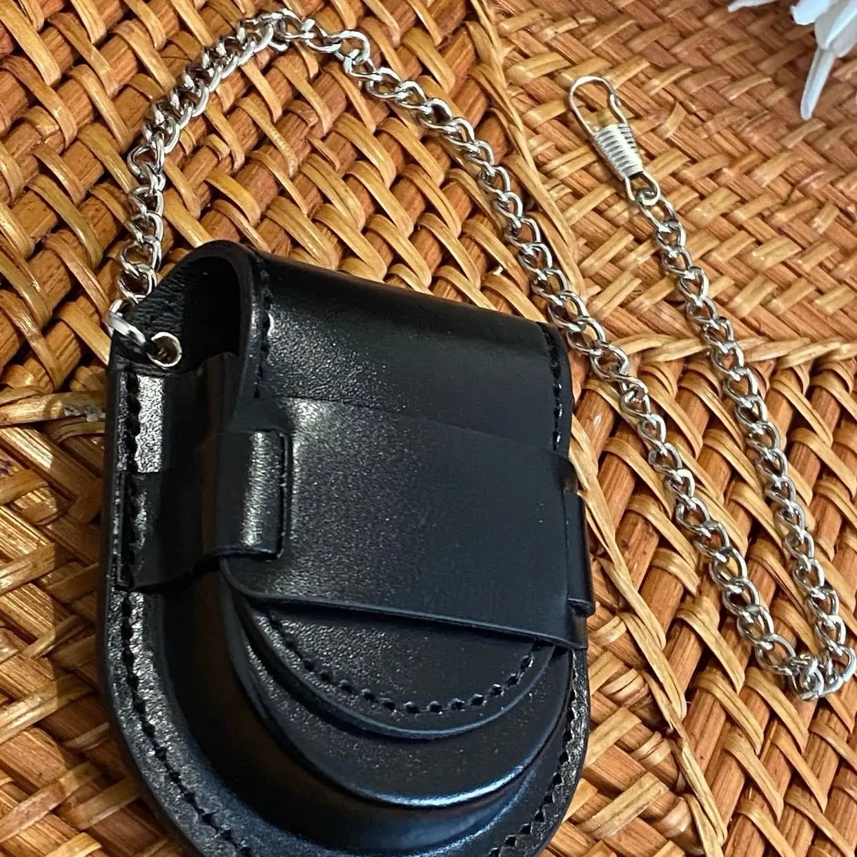 Vintage Leather Chain Pocket Watch Holder Case Box