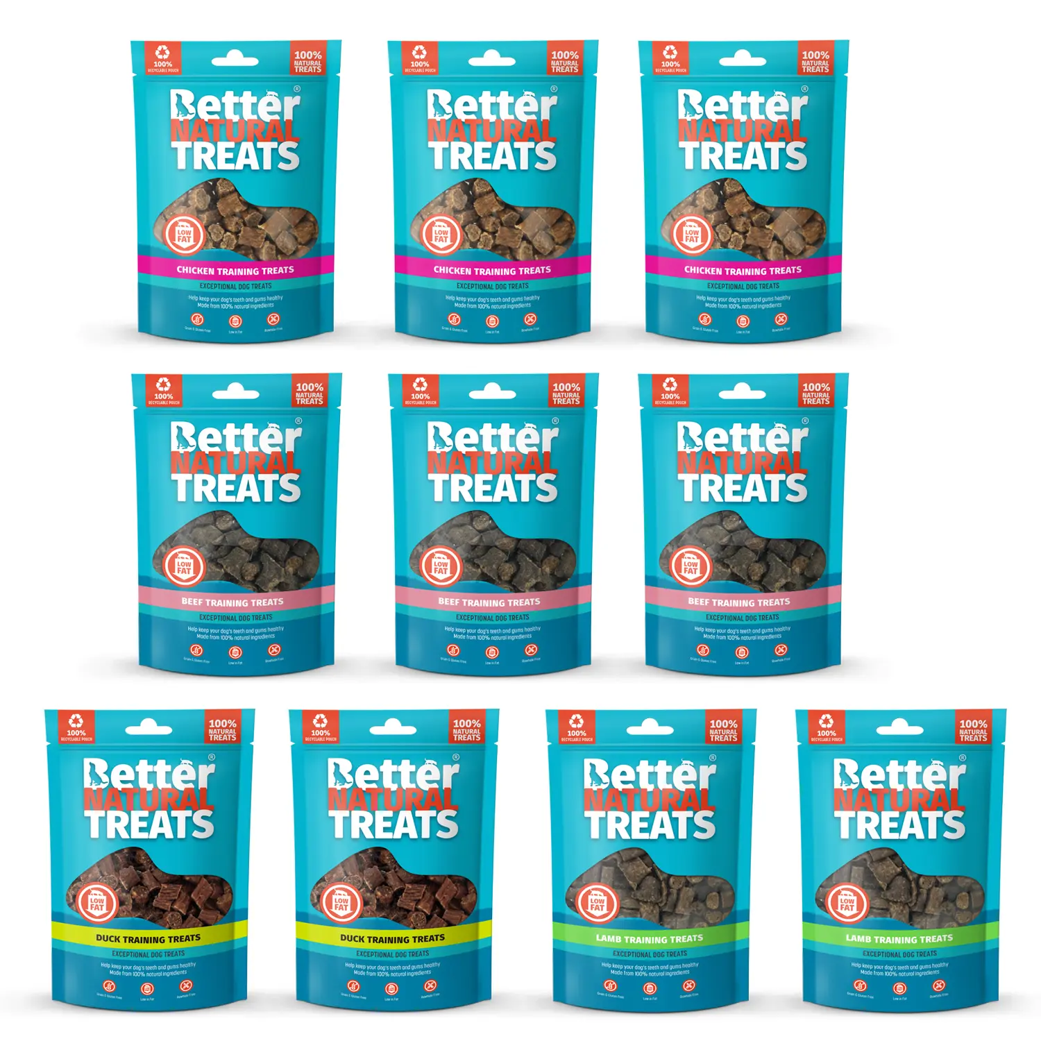 Better Natural Treats Low Fat Training Treats Bundle Box of 10 Mix Varieties, Protein Packed Dog Delights weight control no wheat grainfree dogtreats human grade