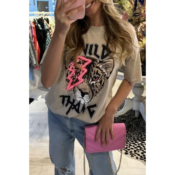 Wild Thang Oversized Tiger Lightning Tee - Bold & Comfy Statement Shirt