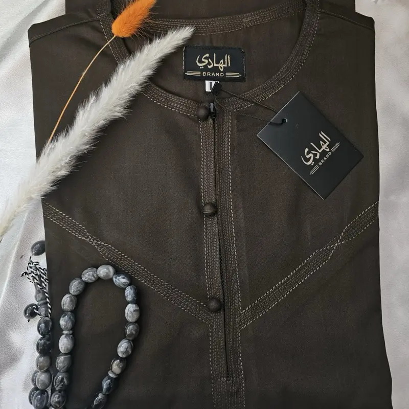 Al Hadi’s Premium Emirati Button Design Thobe Army Green 0