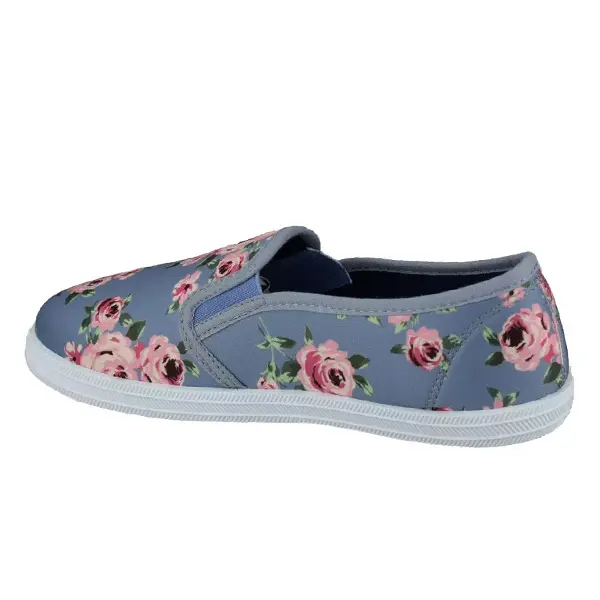 Ladies Womens Soft Canvas Low Top Slip On Flat Cushioned Walking Pumps Plimsolls Shoes Trainers 5