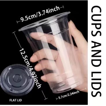 50pcs/Set 12/16OZ Plastic Cups With Lids for Iced Coffee Smoothie Milkshake Cold Drinks - Drinkware Disposable Multicolor 4