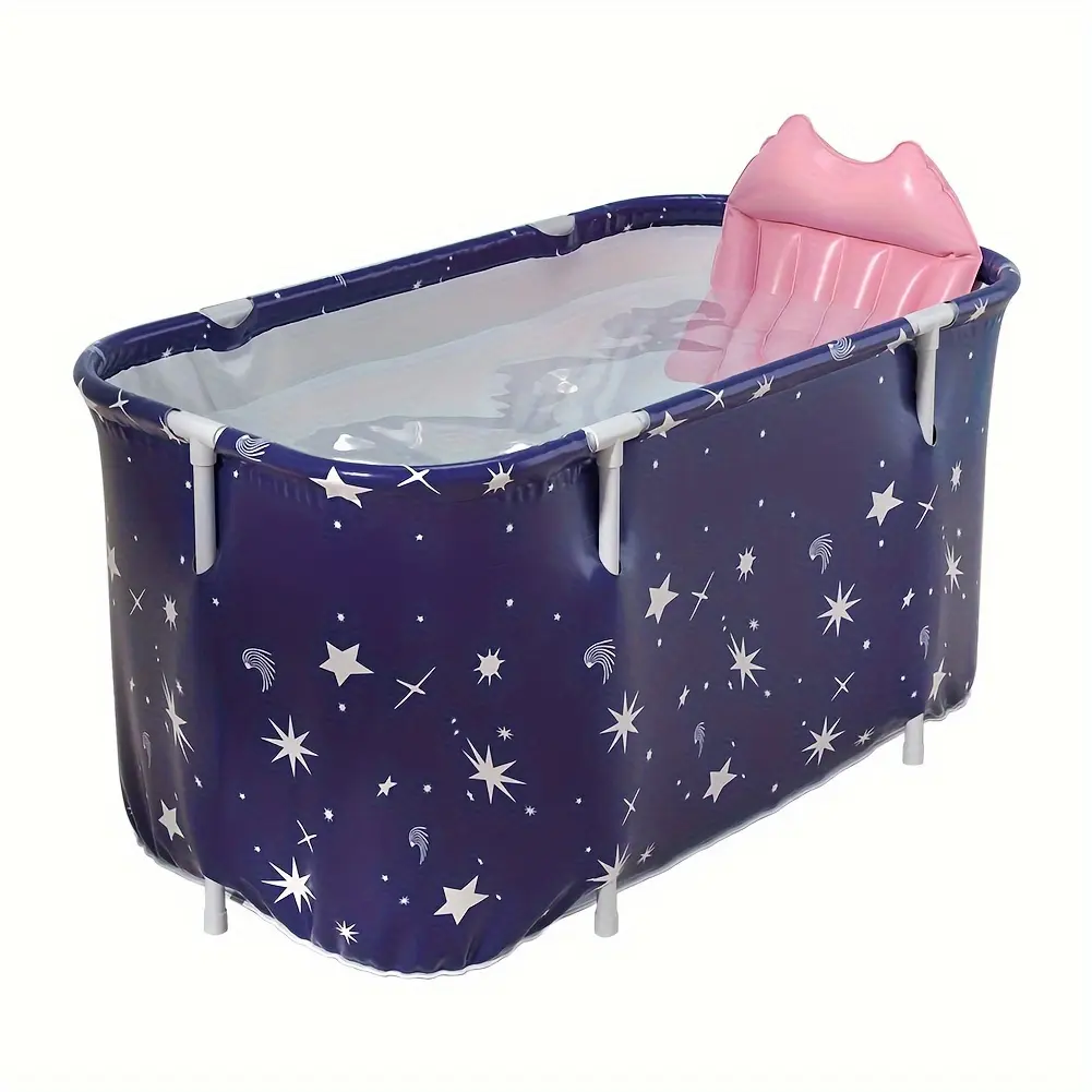 Portable Foldable Bath Tub with Cushion, Plastic, Adult Water Tub, Bathroom Home Spa Sauna Bath Shower Soaking Bucket Swim Tub, Star Pattern